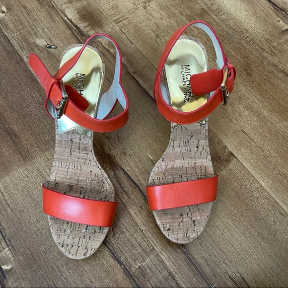 Michael Kors Orange Platform Cork Heel Sandals Size 8 - Picture 2 of 6